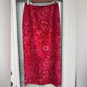 Hillard & Hanson Fuchsia and Red Paisley Maxi Skirt